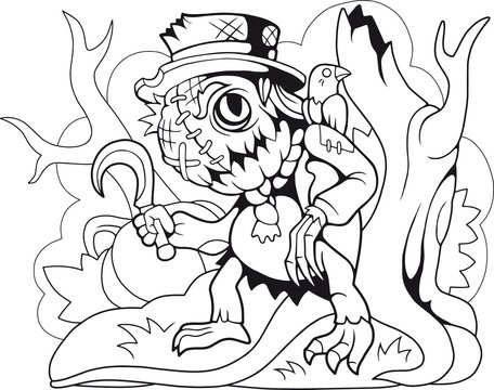 cartoon cute monster scarecrow coloring book funny illustration