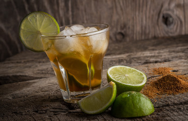 Spicy cinnamon lime lemonade cocktail, summer refreshment drink