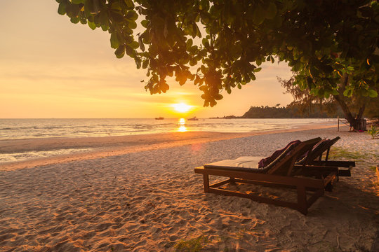 The beauty of Klong Prao Beach at sunset during the Thai summer season. Chang island is popular with foreign tourists because of the beautiful sea.