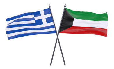 Obraz premium Greece and Kuwait, two crossed flags isolated on white background. 3d image