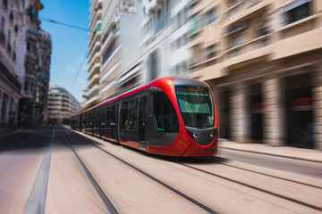 Plakat view of a tram passing on railways - Casablanca - Morocco 