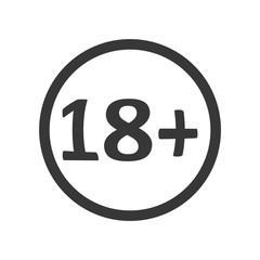 Grey color 18 icon vector eps10. Age limit 18 plus, icon.