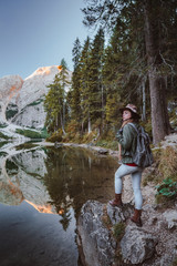 Young hiker in forest