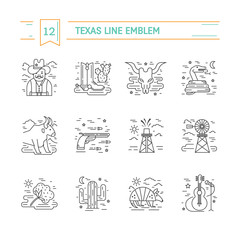 Vector Texas black and white outline icons isolated