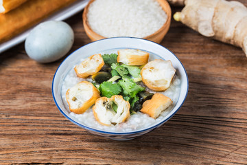 Rice preserved egg lean meat porridge，chinese rice porridge, chinese traditional healthy breakfast