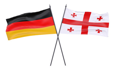Germany and Georgia, two crossed flags isolated on white background. 3d image