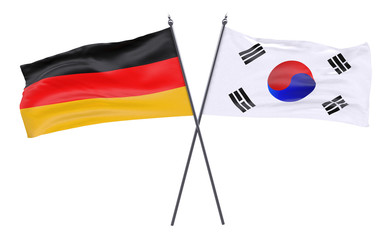 Germany and South Korea, two crossed flags isolated on white background. 3d image