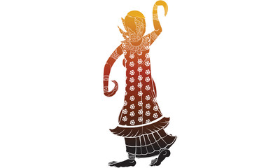 Dancing woman in Thai traditional temple painting, vector
