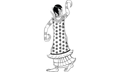 Dancing woman in Thai traditional temple painting, vector