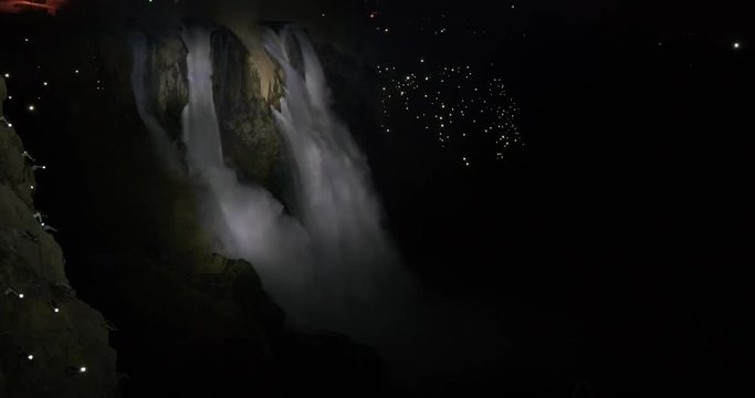 The beautiful view of the Lower Duden Falls in Antalya, Turkey at night