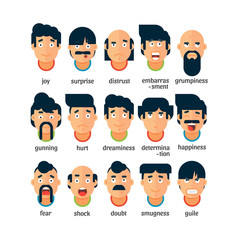 Man avatars with facial emotions isolated on white