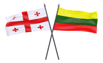 Georgia and Lithuania, two crossed flags isolated on white background. 3d image