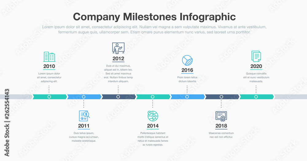 Aufkleber business infographic for company milestones timeline template with line icons. easy to use for your 