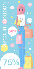 Shopping girl, discount coupon design