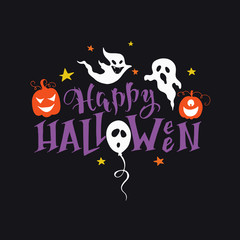 Vector Happy Halloween poster with lettering and scary face