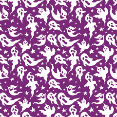 Vector Halloween seamless pattern with ghost and pumpkin