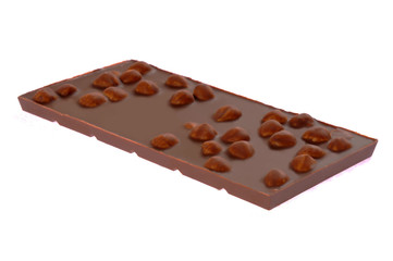 Bar of chocolate on a white background. Close-up