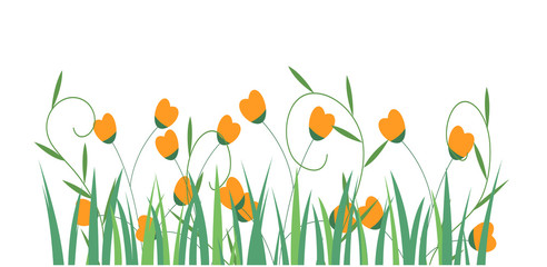 Grass Border with flowers , Vector Illustration
