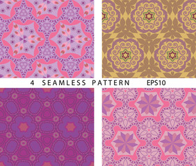 Seamless vintage abstract pattern. Vector set of 4.  Сlassic abstract geometric colorful backgrounds.