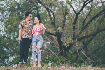 Fototapeta premium Picture of asian couple in love have fun,Happy people concept,Thailand people,Love is everything,Valentive day