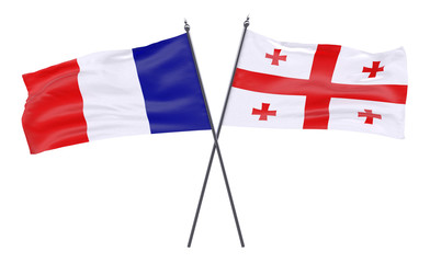 France and Georgia, two crossed flags isolated on white background. 3d image