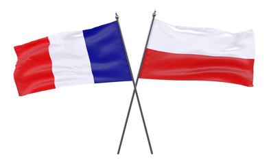 France and Poland, two crossed flags isolated on white background. 3d image