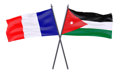 France and Jordan, two crossed flags isolated on white background. 3d image