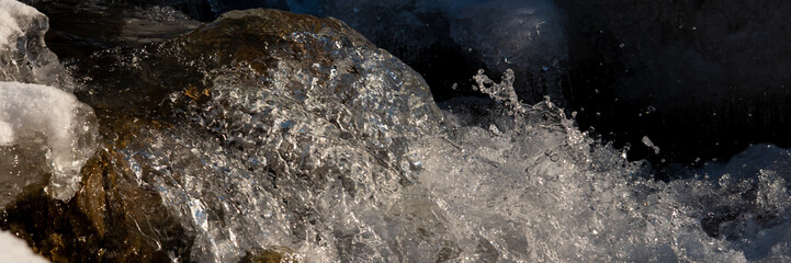 Texture of boiling water, waterfall, mountain river,