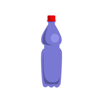 Plastic bottle. Blue container for liquid with red screw cap. Vector illustration can be used for topics like bottled water, detergent, waste sorting, rubbish, ecology
