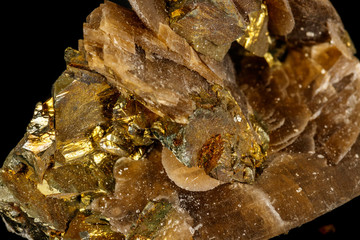 Macro siderite mineral stone on black background