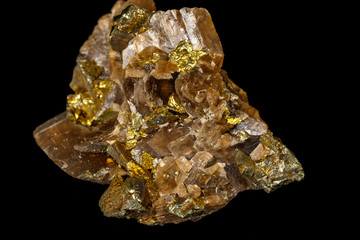 Macro siderite mineral stone on black background
