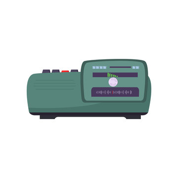 Retro radio set. Vintage receiver with buttons, volume control, frequency wave and speaker. Vector illustration can be used for topics like broadcasting, communication, analog technology