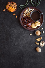 Coffee with dried fruits and nuts
