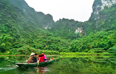 Touristic rowboat at the Trang An Landscape Complex in Vietnam