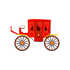Red royal carriage vector illustration. Equipage, king, medieval transport. Monarchy attributes concept. Vector illustration can be used for topics like history, fairytale, transportation