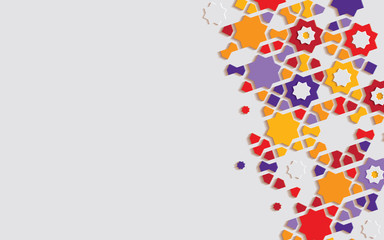 Ornamental colorful patterned stone relief in arabic architectural style of islamic mosque, greeting card for Ramadan Kareem