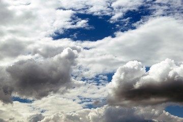 heavy rain clouds against a blue sky