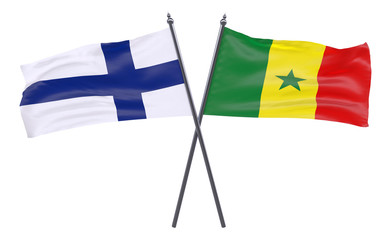 Finland and Senegal, two crossed flags isolated on white background. 3d image