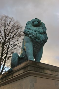 The Idstedt lion, a copy of 1874 (the original was built in 1862) on the shore of Lake Wannsee, Berlin, Germany, Europe