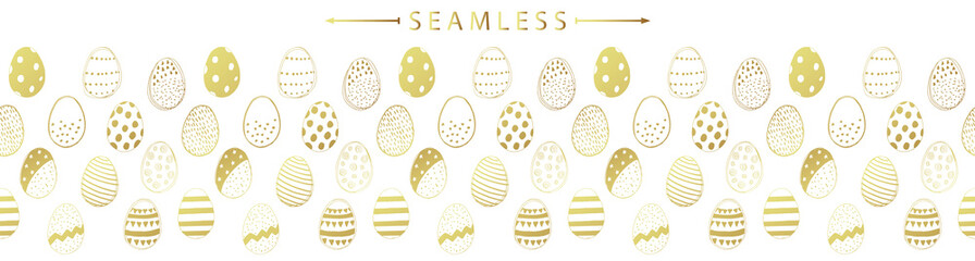 Vector horizontal seamless border with easter eggs doodles