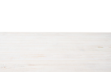 White wooden texture table background. Wood empty floor with copy space. Template desk top view and mock up. Banner and selective focus