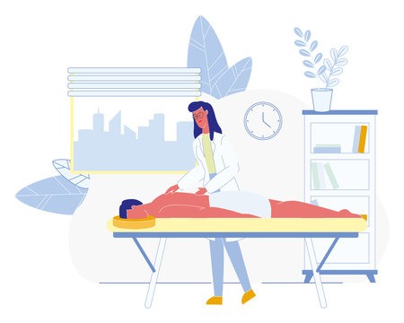 massage therapist giving back massage in clinic clip art preview