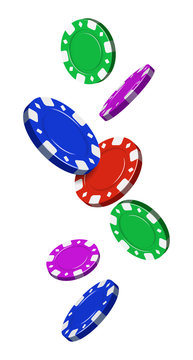 Vector colorful playing chips flying in different angles