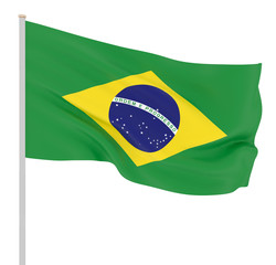 Brazil flag blowing in the wind. Background texture. 3d rendering, waving flag. 3d illustration. - Illustration