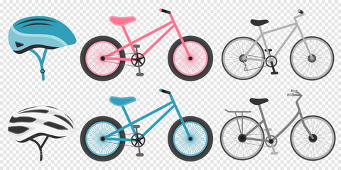 Bike and cycling accessories set colored icons set with biker helmet isolated vector illustration, eps 10