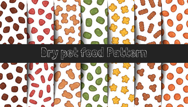 Collection of vector patterns. Dry food for cats and dogs.