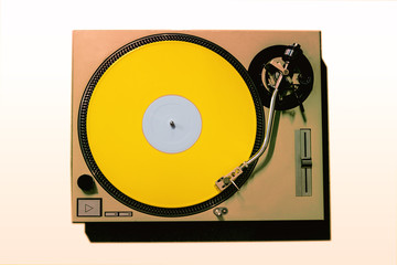 Vintage DJ Turntable with Yellow Vinyl 