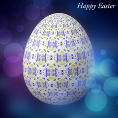 Happy Easter – Frohe Ostern, Artfully designed, abstract and colorful easter egg, 3D illustration on background with bokeh and light leaks