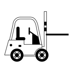 Forklift cargo vehicle sideview black and white