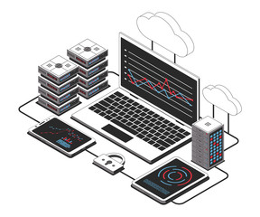 Database, big data, server room, cloud storage icon, information center, hosting services, datacenter and database. Vector illustration